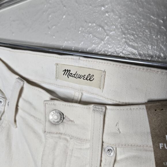 New Madewell Kick Out Full-Length Jeans Ivory Off White Sz 24 Waist Split Hem - Picture 5 of 11